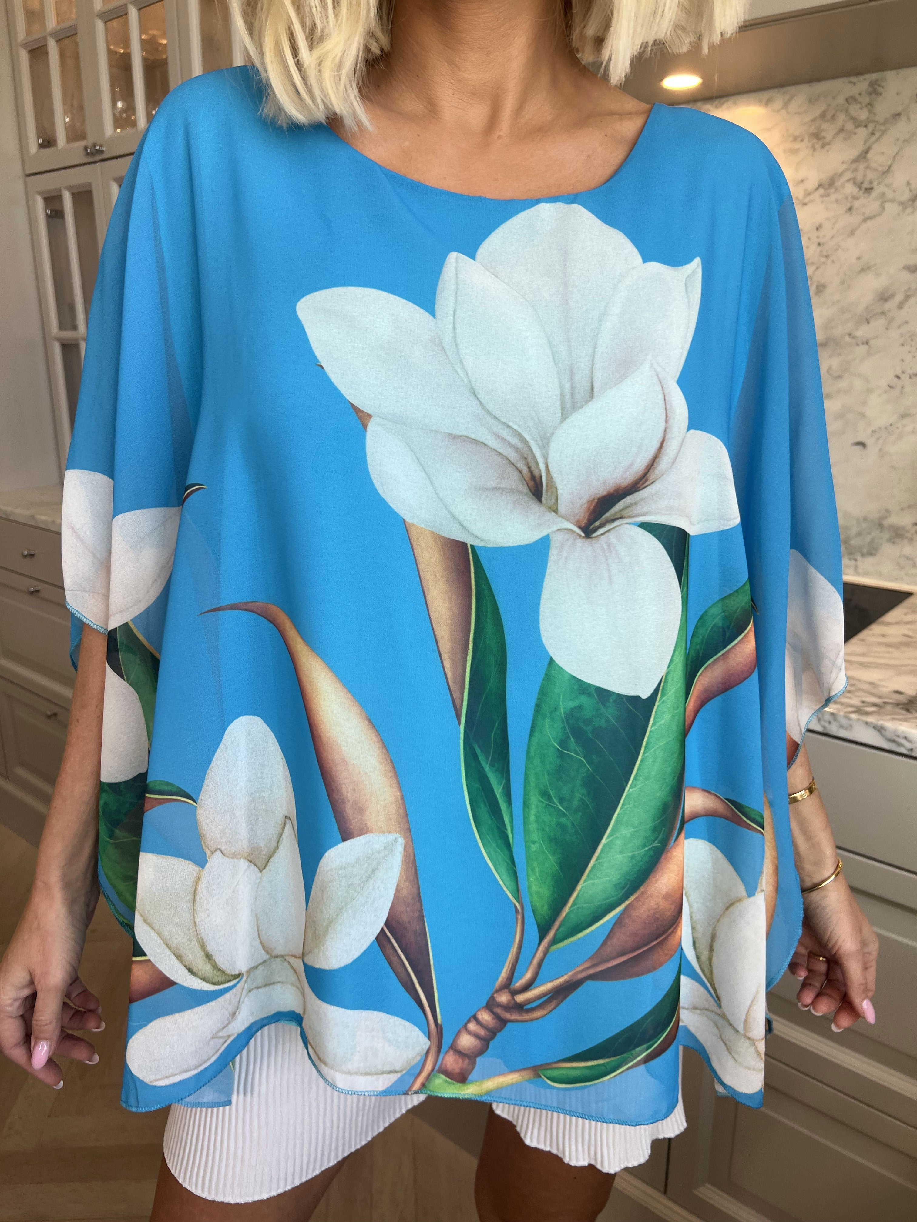 Mian - Färgglad tunika med chiffonlager - Green